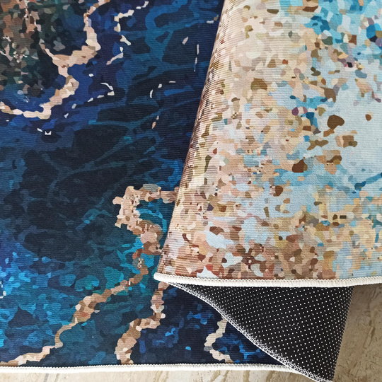 Komplet łazienkowy antypoślizgowy Heos New 111 - niebieski- bez frędzli