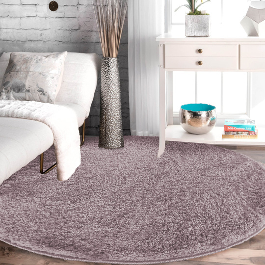 Dywan okrągły Kayoom - typu Shaggy nowoczesny, mięciutki -pudrowy róż
