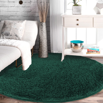 Dywan okrągły Kayoom - typu Shaggy nowoczesny, mięciutki -  butelkowa zieleń