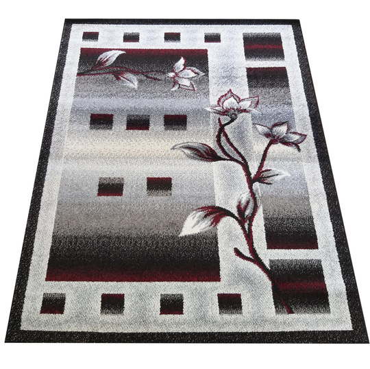 Dywan nowoczesny KOLORADO 02 szaro- czerwony kwiat