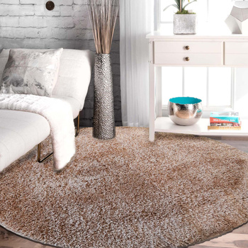 Dywan okrągły Kayoom - typu Shaggy nowoczesny, mięciutki - karmel