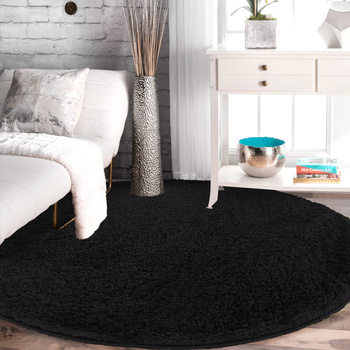 Dywan okrągły Kayoom - typu Shaggy nowoczesny, mięciutki -  czarny