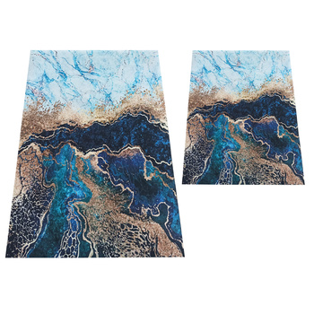 Komplet łazienkowy antypoślizgowy Heos New 111 - niebieski- bez frędzli