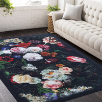 Dywan antypoślizgowy Heos New 119 -  czarny w kwiaty- bez frędzli